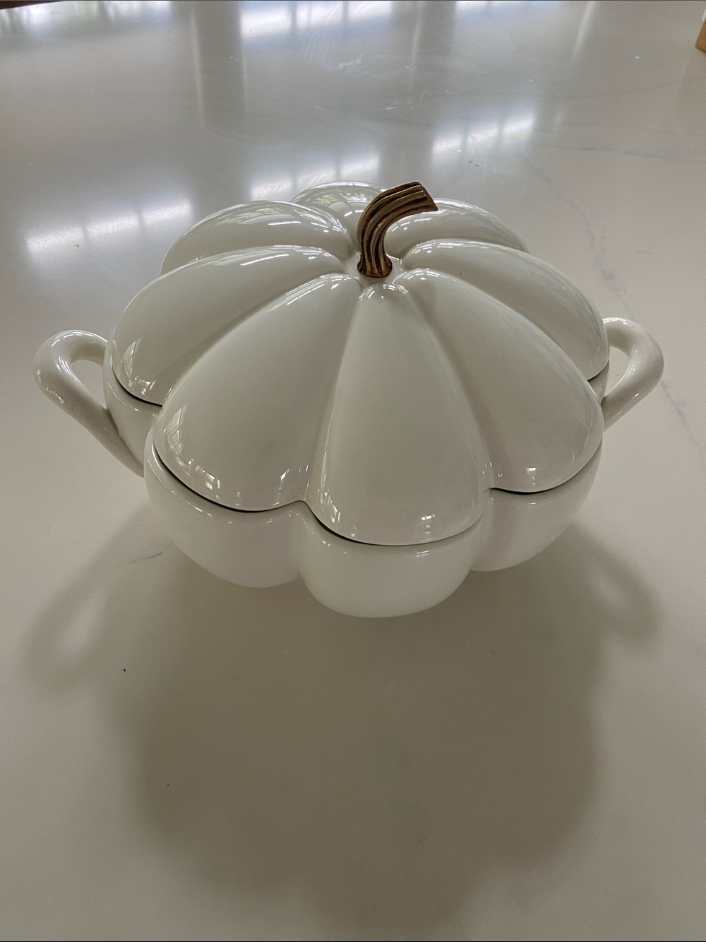White Pumpkin-Shaped Covered Serving Dish -  vintage Elegant Holiday Centerpiece